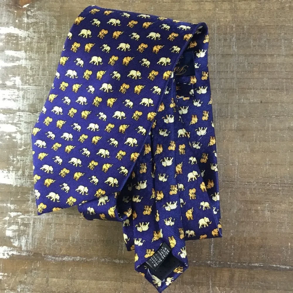 Navy blue 100% silk elephant tie classic whimsical made in Italy